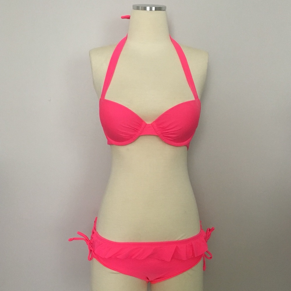 NWOT aerie pink swimsuit set hipster bikini 34A